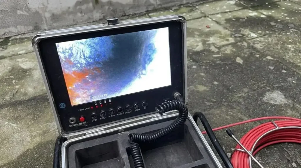 Inspection vidéo pour canalisations montrant l’intérieur d’un tuyau bouché avec caméra professionnelle